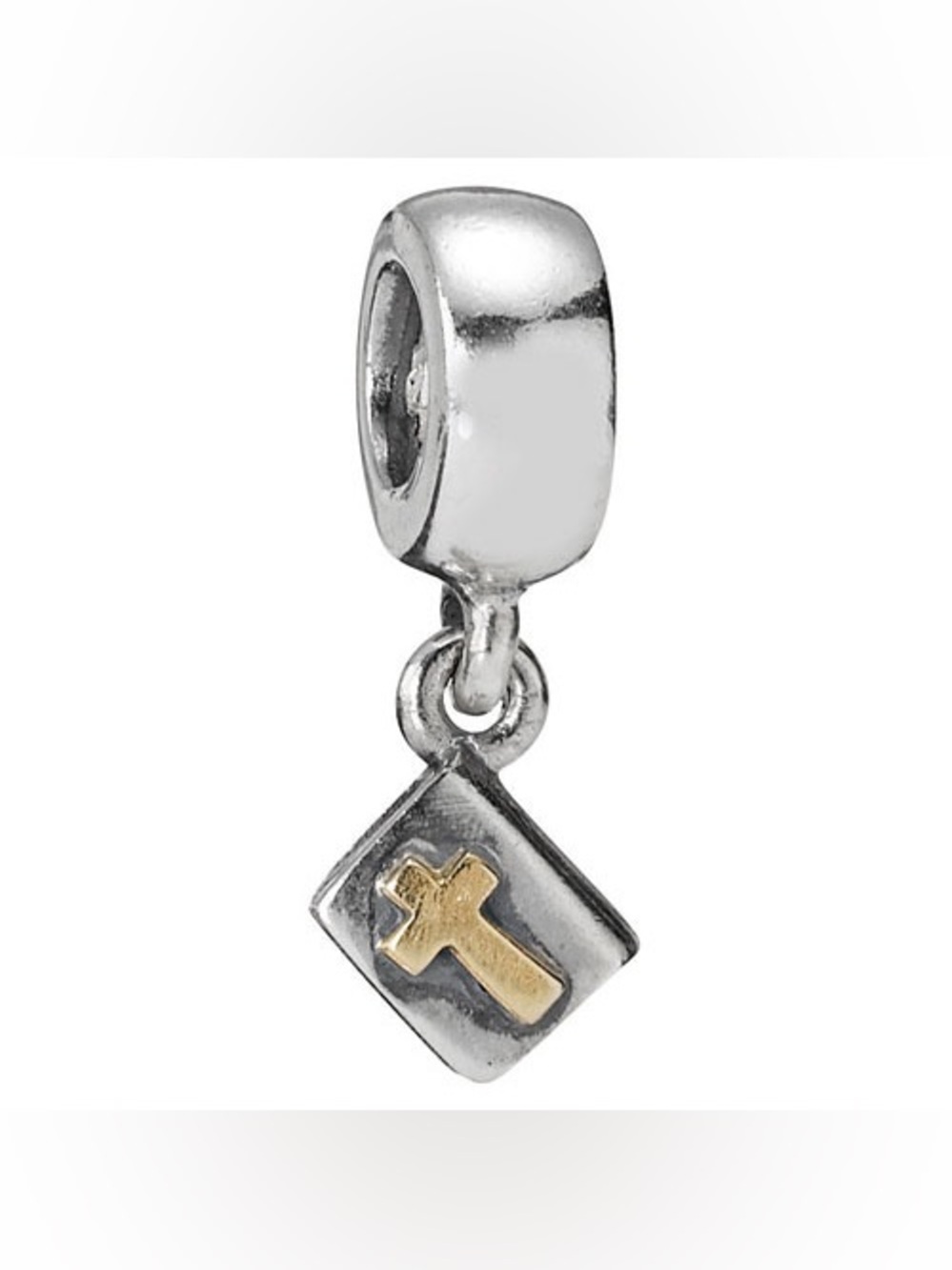 Pandora Retired Sterling Silver and 14K Gold Cross / Bible Dangle Charm, 79040